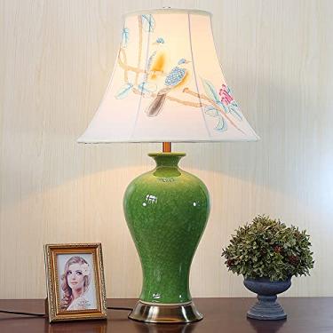 Imagem de Abajur de mesa grande de cerâmica (66 x 35 cm) com cúpula combinando - Abajur de mesa moderno em cerâmica esmaltada verde, estilo Jingdezhen, China, com design criativo e antigo.