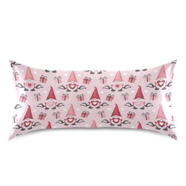 Imagem de Wassud Capa de almofada de cetim para cabelo e pele Gnomos Box Dia dos Namorados Capas de almofada respiráveis king size com fecho de envelope