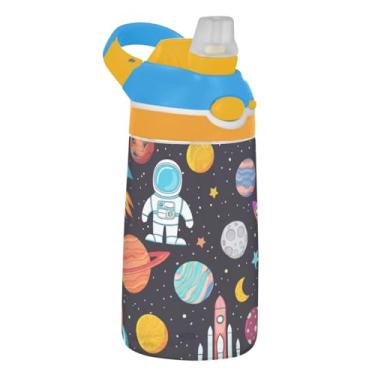 Imagem de Garrafa de água infantil Colorful Planets Galaxy com canudo 473 ml 473 ml Garrafa de água esportiva Tritan à prova de vazamento, copo infantil portátil, reutilizável, alça de transporte