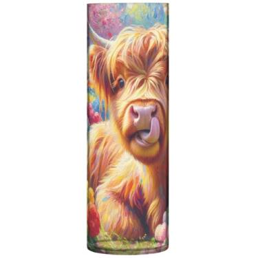 Imagem de Vaso cilíndrico de mola de vaca Highland fofo para decoração de mesa grande vasos de outono de plástico personalizado floral moderno decoração de mesa, 30 cm x 9,9 cm