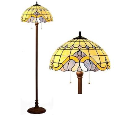 Imagem de Luminária de chão em vitral azul e vermelho, estilo Tiffany, para decoração de casa, luminária de leitura barroca antiga com cúpula artesanal de 40 cm de diâmetro e base de metal, ideal para