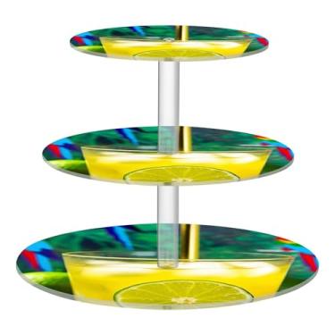 Imagem de Suporte de cupcake de 3 camadas para festa de aniversário, copo de acrílico, torre de bolo, rum, coquetel, limão, sobremesa, expositor de mesa, bandejas de comida coloridas