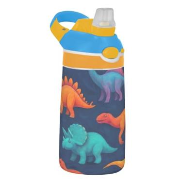 Imagem de Garrafa de água infantil colorida azul escuro para escola, 473 ml, 473 ml, garrafa de água esportiva Tritan com canudo, copos de viagem à prova de vazamento para crianças, reutilizáveis, alça de