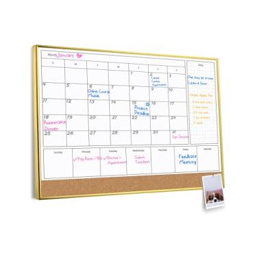 Imagem de Aitakatta Calendário apagável a seco 4 em 1 para parede com moldura de alumínio dourado, quadro branco magnético de 43 x 33 cm, quadro branco de cortiça, quadro branco suspenso para decoração