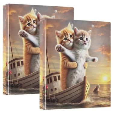 Imagem de Fichários de 3 anéis personalizados de gato romântico Titanic Love de 3 cm comporta 200 folhas, fichário fofo de anel redondo, 31,5 x 27 x 6 cm, pacote com 2