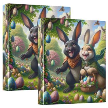 Imagem de Fichários divertidos personalizados de arte festiva de coelhinhos da Páscoa de 3,8 cm, 3 anéis, 200 folhas, pastas, portfólio, impressão, anel redondo, fichário, 31,5 x 27 x 6 cm, 1 pacote