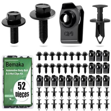 Imagem de Bemaka Kit de 52 peças de parafusos do corpo do escudo contra respingos do motor e kit de clipes de porca em U extrudados, parafusos de para-lama multiuso clipe de forro de para-choque de plástico kit