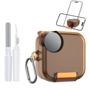 Imagem de Capa para CMF Buds Pro 2 / CMF Buds 2 Plus (2025) com suporte de telefone, capa protetora transparente de TPU macio com kit de limpeza e conjunto de acessórios mosquetão (laranja claro)