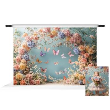 Imagem de Kate Pano de fundo de porta de arco floral de primavera para crianças, foto de fundo de borboleta, adereços de cabine de fotos 2,1 x 1,5 m