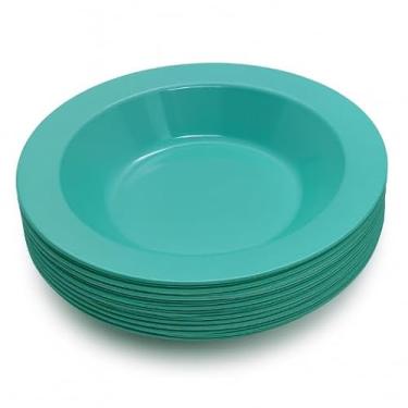 Imagem de Pratos Fundos Redondos de Plástico para refeições 22 cm x4 cm para Casa, Apartamento ou Kitnet, Perfeito para Churrasco e Festas (Verde,25 Pratos)