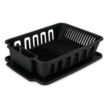 Imagem de Escorredor de Louça 14 Pratos Com Porta Copos Talheres e Bandeja 47.6x34.9x14cm para Casa, Apartamento ou Kitnet, Perfeito para Refeições Familiares e Churrasco(Preto)