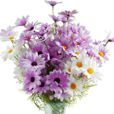 Imagem de Margaridas artificiais para decoração ao ar livre, 25 pacotes de flores de seda para uso externo, plantas falsas realistas, flores para plantador, porta da frente, varanda, pátio, quintal, decoração