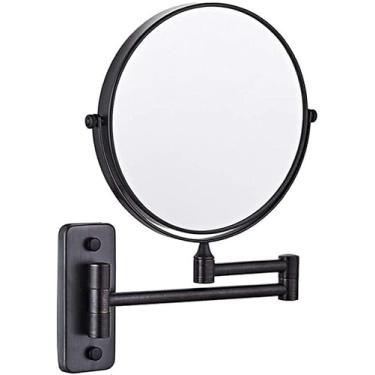 Imagem de CZCZC Espelho de parede, espelho de maquiagem redondo 360 giratório espelho cosmético duplo face espelho de banheiro extensível para barbear no quarto, preto_5X