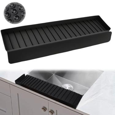 Imagem de Protetor de borda de pia com ventosa de 4 x 76 cm protetor de respingos de pia de silicone para cozinha e banheiro, protege a bancada de arranhões, manchas, para bancadas de quartzo de granito de aço