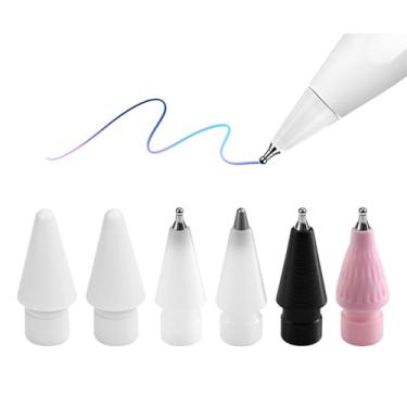 Imagem de Substituição de 6 pontas de lápis – 4 pontas de metal precisas aprimoradas de 0,7 mm (preto/branco/rosa) e 2 pontas POM originais, serve para Apple Pencil Pro/2ª/1ª geração/USB-C | Desenho preciso e