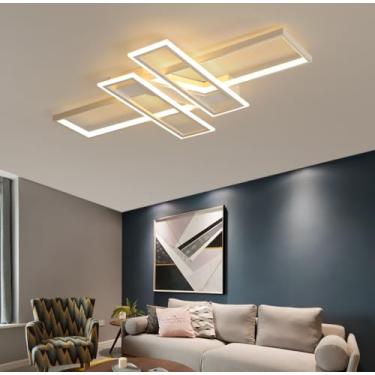 Imagem de Luminária de teto LED retangular para sala de estar, minimalista, moderna e aconchegante, ideal para decoração de casa e quarto (branca, 120 cm)