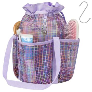 Imagem de F-color Organizador de chuveiro de malha portátil com cordão – Upgrade Deeper 4 bolsos essenciais para dormitório para meninos e meninas com gancho S, bolsa de banho, bolsa de banho, acampamento