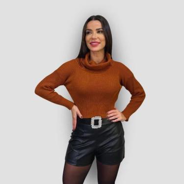 Imagem de Cropped Tricot Feminino Gola Alta Manga Longa Básico Quente - GIP ECOM