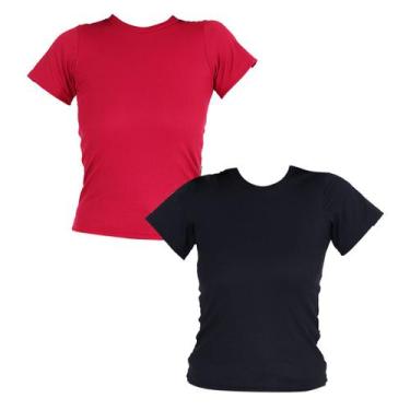 Imagem de Kit 2 Blusas Femininas Manga Curta Ribana - Click Mais Bonita , Vinho