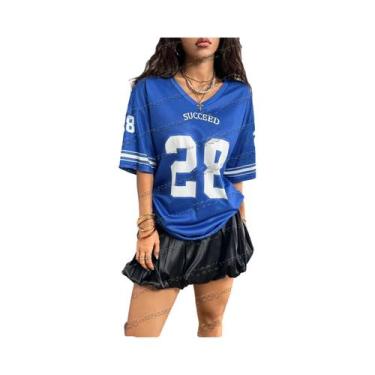 Imagem de Camiseta Feminina De Malha Com Decote Em V, Estampa De Número E Letra 