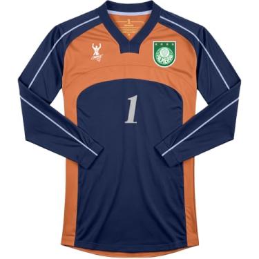 Imagem de CAMISETA M/L MASCULINA PALMEIRAS GOLEIRO RETRÔ 2000, LARANJA/AZUL, GG