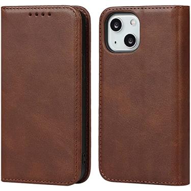 Imagem de VEVEL Capa de telefone em concha carteira de couro sintético, para Apple iPhone 14 Case 6,1 polegadas 2022 Capa fólio com função de stend magnética [porta-cartão] (Cor: marrom escuro)