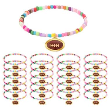 Imagem de Hinly 24 pulseiras de softball, futebol, basquete, voleibol, futebol, empilháveis, pulseiras coloridas com contas, presentes a granel para time (futebol)