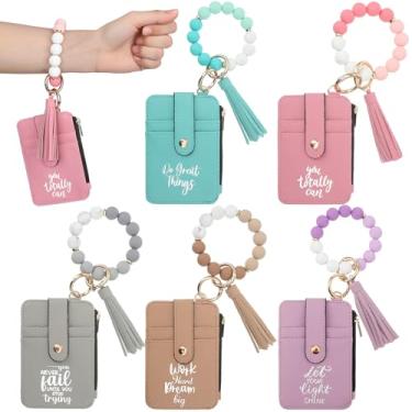 Imagem de Sadnyy Thank You Gifts for Women 5pcs Bracelet Wristlet Wallet Credit Card Holder Tassel Keychain Purse Appreciation Gifts for Coworker Motivational Quote Inspirational Favors