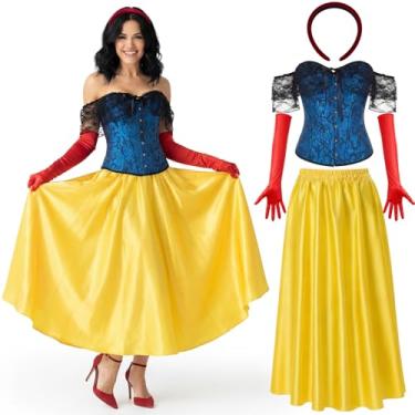 Imagem de Shyyween 4 peças de fantasia de princesa para mulheres, espartilho, saia, faixa de cabeça, luvas longas para cosplay, festa, uso diário