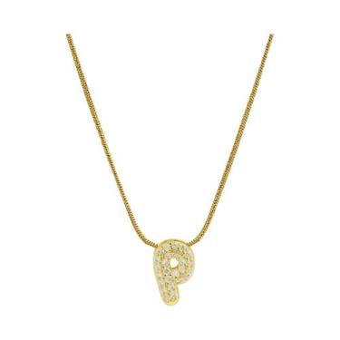 Imagem de Colar Feminino Banhado a Ouro Com Letra Inicial, Pingentes De Zircônia