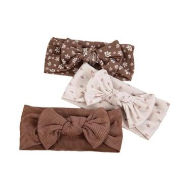 Imagem de Faixas De Cabelo Com Estampa De Flores Mini Em Creme Para Meninas Bebê