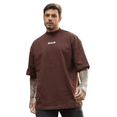Imagem de Camiseta Oversized Gola Alta Borracha Streetwear Confortavel Masculina Marrom-Masculino