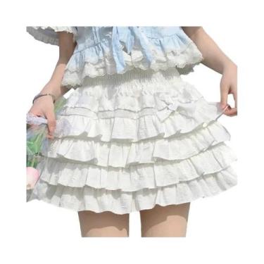 Imagem de Saia Mini Kawaii Lolita De Cintura Alta Com Babados Em Camadas Para Mu
