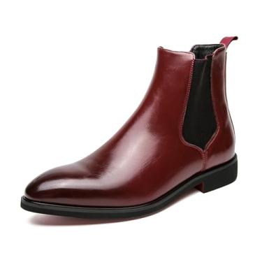 Imagem de Chelsea Botas masculinas casuais confortáveis cano médio sem cadarço vermelho couro PU botas de cano curto, Vermelho, 37 BR