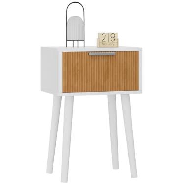 Imagem de YMYNY Mesa de cabeceira estreita, mesa de canto pequena, mesa de centro moderna com gaveta, pernas de madeira maciça, corrente de retenção, 35 x 27 x 53 cm, para quarto e espaços pequenos, branco e