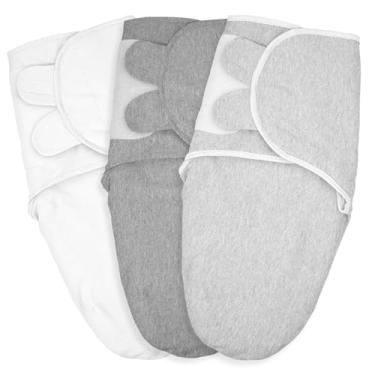 Imagem de Sacos de enfaixar para bebês, pacote com 3 envoltórios de algodão orgânico para recém-nascidos, cobertores ajustáveis, panos essenciais para recém-nascidos de 0 a 3 meses, presente de itens de chá