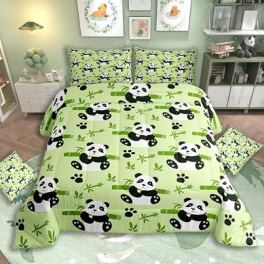 Imagem de jejeloiu Jogo de cama fofo de panda de desenho animado macio para meninos e meninas, conjunto de edredom de animais fofos, edredom de microfibra, 2 peças com 1 fronha