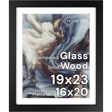 Imagem de Frame Amo Moldura de pôster de madeira maciça preta 48 x 58, tapete branco para imagem de 40 x 50 cm, frente de vidro temperado, 3,8 cm de largura, 2,5 cm de espessura