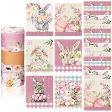 Imagem de Mindsoft 36 peças de toalhas de papel reutilizáveis de páscoa rolos laváveis a granel presentes de Páscoa coelho toalhas de cozinha sem papel reutilizáveis pano de prato guardanapos de algodão com
