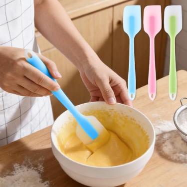 Imagem de 3 espátulas de silicone, espátula raspadora de jarra, alça de orifício de pendurar para tigela de mistura, design de uma peça, utensílios de cozinha antiaderentes flexíveis, ferramentas raspadoras