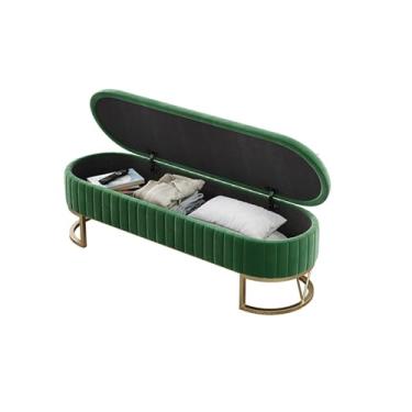 Imagem de Banco de armazenamento moderno - Otomano para quarto, extremidade da cama, banco de entrada, banco de veludo moderno para o pé da cama, banco estofado com pernas douradas decorativas (verde, 100 x 45