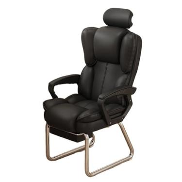Imagem de Cadeira de escritório, cadeira de escritório em casa, encosto alto, couro PU, macia, executiva, recepção, com base de trenó prateado, sem rodas, cadeira de jogos (preto)