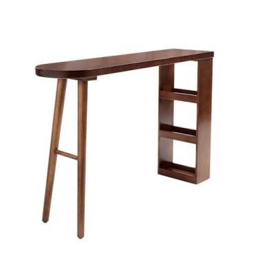 Imagem de Mesa de bar semicircular longa de madeira com pernas altas, mesa de jantar para cozinha doméstica com balcão de armazenamento (160 x 40 x 105 cm)