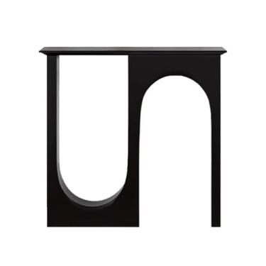 Imagem de Armário de entrada moderno moderno de madeira para corredor, console duplo curvado atrás do sofá para sala de estar, hall de entrada, corredor do quarto (preto, pequeno)