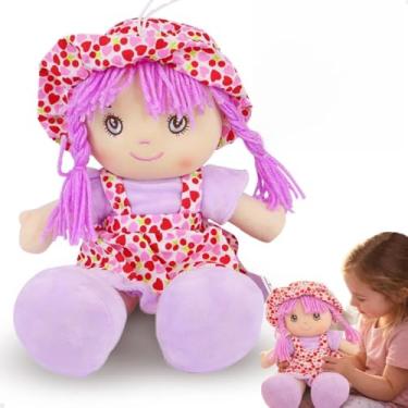 Imagem de Boneca De Pano 35cm Vestido E Chapéu Com Estampas Macia