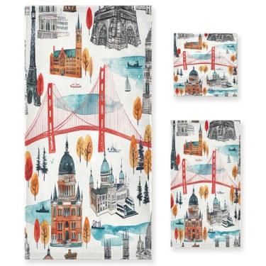 Imagem de xigua The World Landmarks Conjunto de toalhas de banheiro absorventes macias 3 peças toalha de banho toalha de mão toalhas decorativas para banheiro, academia, hotel, praia, piscina