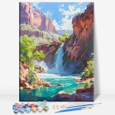 Imagem de Waterfall CANYON ARIZONA Tela Emoldurada DIY Kit de Pintura por Números Bar Café Caverna Casa Parede Banheiro Varanda Pátio Decoração Presente, 40,6 x 30,5 cm