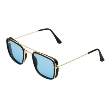 Imagem de HPIRME Óculos de armação pequena de metal, estilo retrô, com lentes de proteção UV (azul)