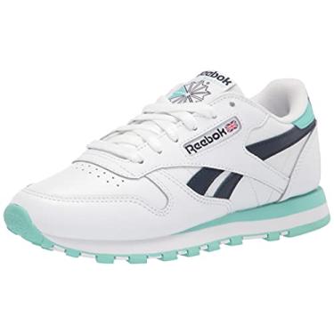 Imagem de Reebok Women's Classic Leather Sneaker, White/Pixel Mint/Vector Navy, 8