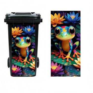 Imagem de Leniutor 1 adesivo de lixeira com rodo, decalque de lata de lixo pegajoso de sapo, 36,8 cm x 81,8 cm impermeável vinil vaca grande decalque para caixotes de geladeira parede exterior interior janela